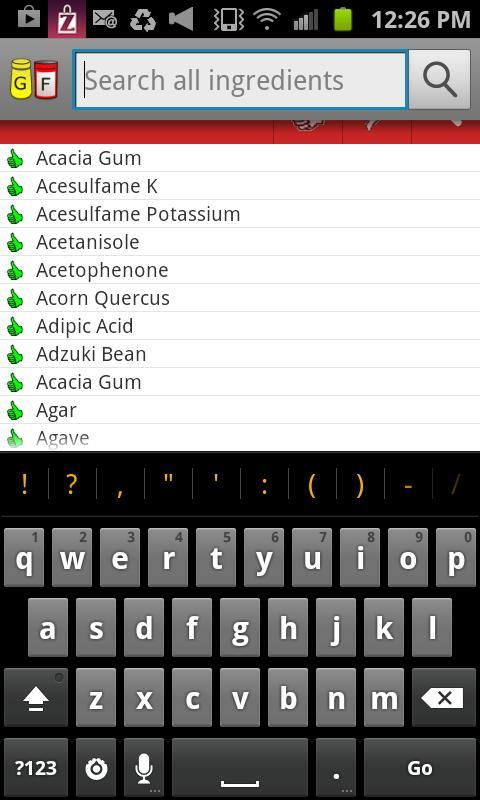 Gluten Free Ingredient Search