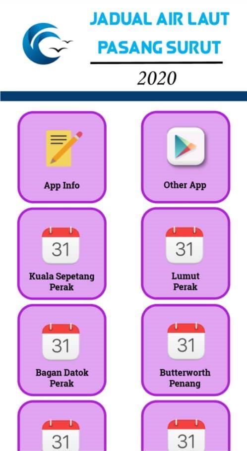 Jadual Air Laut Pasang Surut 2020